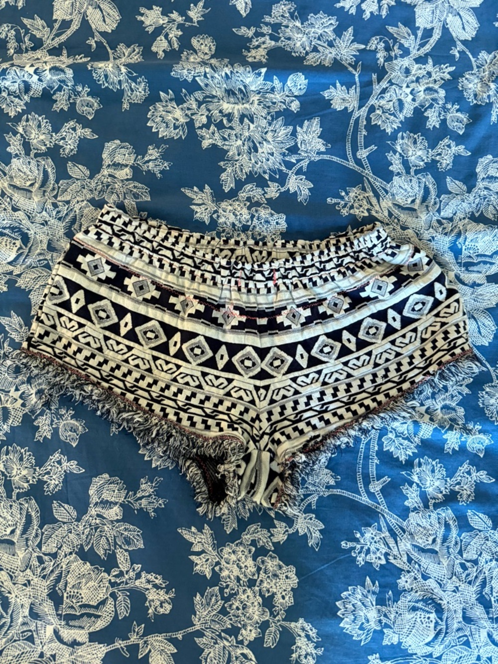 easel Black and White Aztec Fringe Pajama Shorts